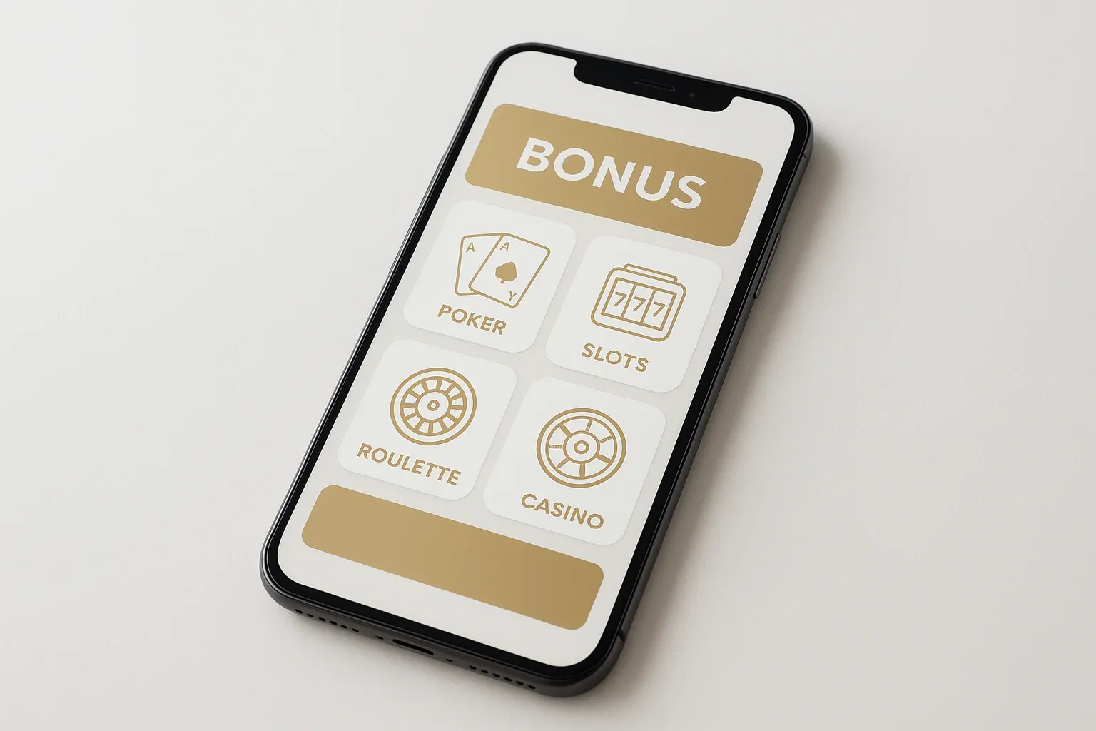 Modern smartphone displaying sleek casino app with games and bonuses