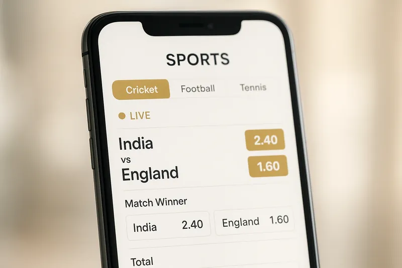 Modern sports betting app mockup showing cricket match odds on phone