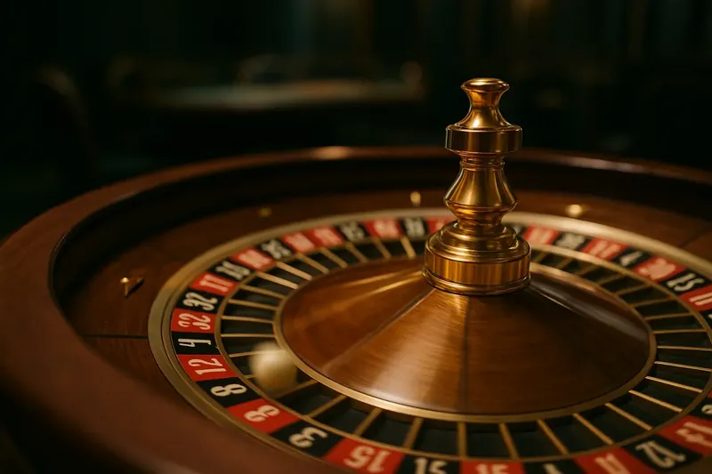 Close-up of live roulette wheel spinning in dramatic casino lighting